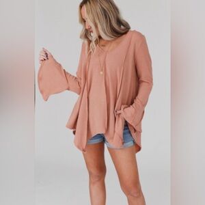 Three Bird Nest Golden Hour Long Bell Sleeve Top, Sepia - Small